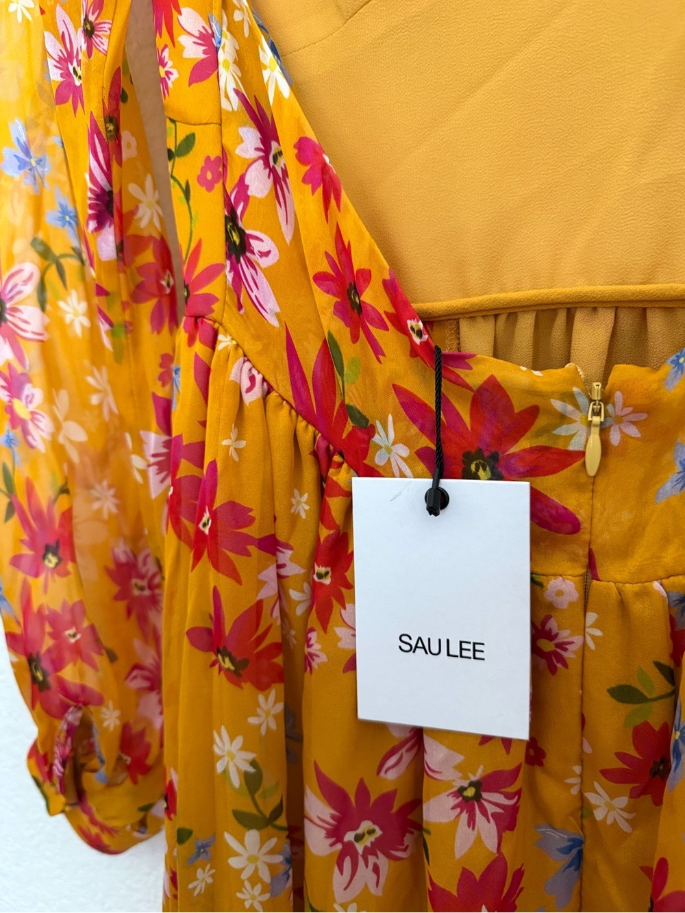 Sau Lee Carolina Gown Dress Yellow Multi Floral NWT Maxi Open Back Silk Size 4 - Picture 10 of 16